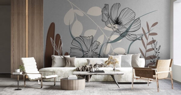 Desenho de flores e folhas Papel de parede Desenho de flores e folhas