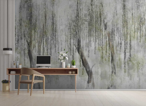 Pintura de árvores com folhas Papel de parede Pintura de árvores com folhas