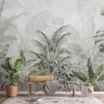 Papel de parede Vegetação luxuriante com folhas tropicais.