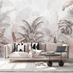 Papel de parede Folhas tropicais silenciosas em tons suaves