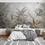 Papel de parede Obra de arte botânica com folhas tropicais.