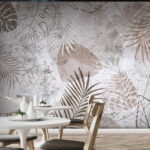 Papel de parede Folhas tropicais em tons suaves