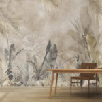 Papel de parede Folhas tropicais com tons suaves.