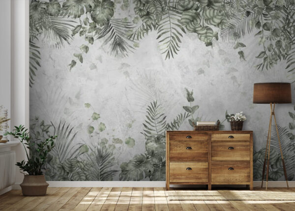 Folhas tropicais num fundo texturado Papel de parede Folhas tropicais num fundo texturado