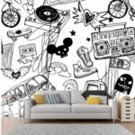 Papel de parede Rabiscos retro e vibrações musicais.