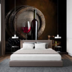 Papel de parede Garrafa e copo de vinho numa mesa