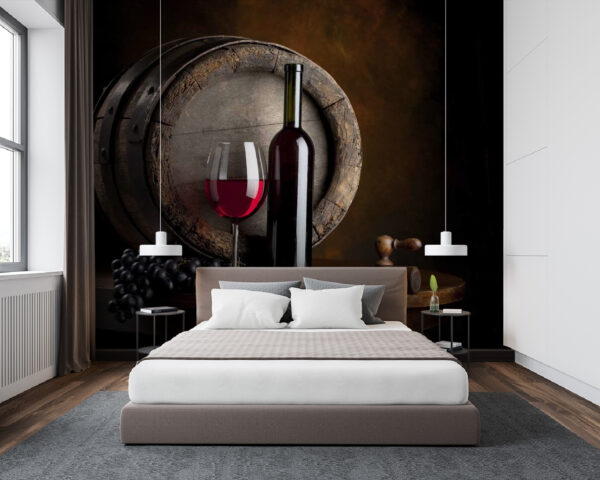 Garrafa e copo de vinho numa mesa Papel de parede Garrafa e copo de vinho numa mesa