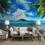 Papel de parede Paraíso tropical com palmeiras.