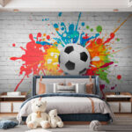 Papel de parede Bola de futebol a preto e branco sobre um fundo colorido