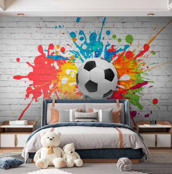 Bola de futebol a preto e branco sobre um fundo colorido Papel de parede Bola de futebol a preto e branco sobre um fundo colorido
