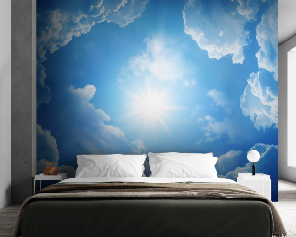 Papel de parede Papel de parede Céu azul com nuvens e o sol (REF: u62622)