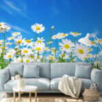 Papel de parede Campo de flores brancas e amarelas