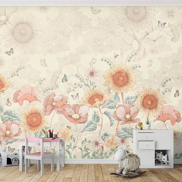 Papel de parede com flores e borboletas Papel de parede Papel de parede com flores e borboletas