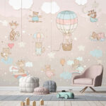 Papel de parede Mural de parede com animais e balões