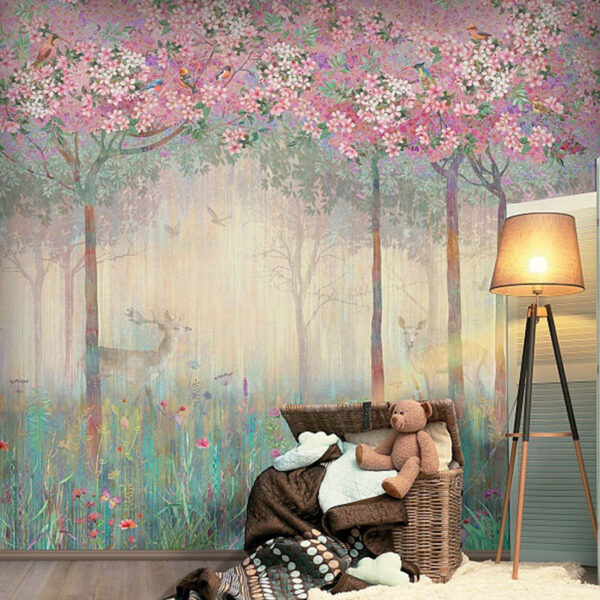 Pintura de pássaros numa árvore Papel de parede Pintura de pássaros numa árvore