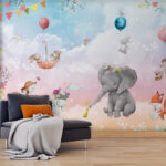 Papel de parede Mural de parede com animais e balões