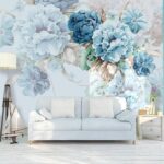 Papel de parede Flores de azul-petróleo elegantes em harmonia suave.