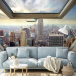 Papel de parede Janela com vista para uma cidade