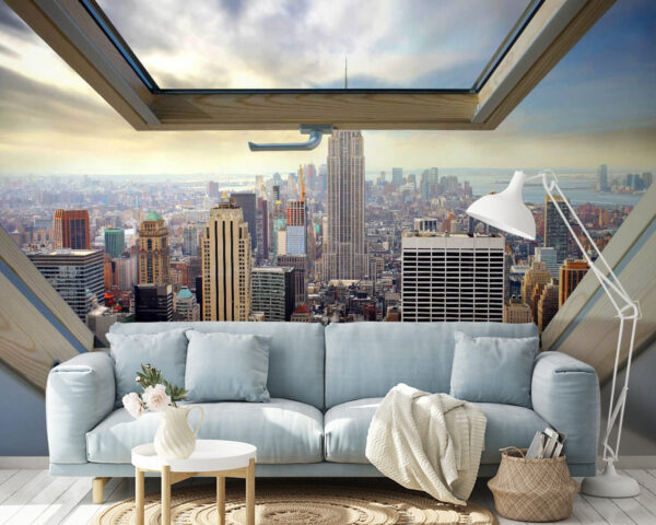 Janela com vista para uma cidade Papel de parede Janela com vista para uma cidade