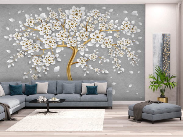 Árvore com flores e folhas brancas Papel de parede Árvore com flores e folhas brancas