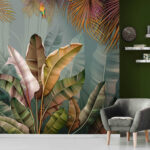 Papel de parede Selva tropical com folhas vibrantes