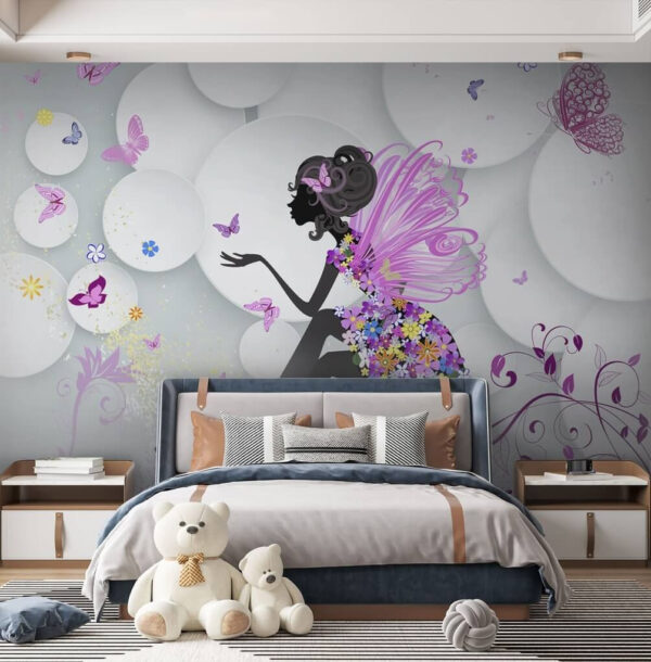 Prato branco com uma flor azul Papel de parede Prato branco com uma flor azul