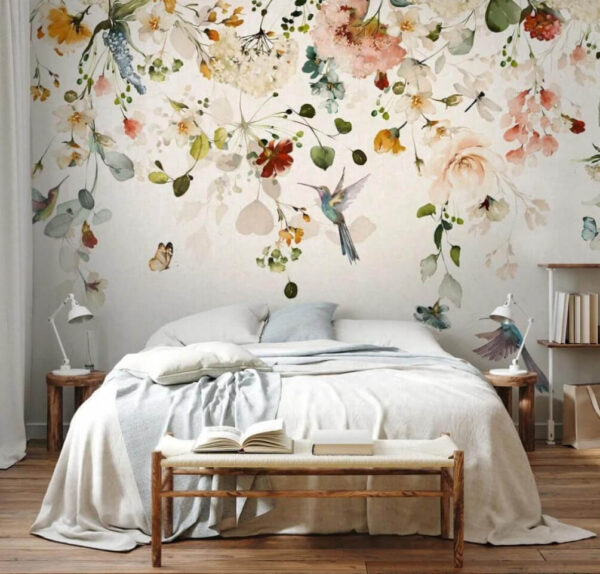 Papel de parede O beija-flor paira sob o arco floral (REF: u59610) Papel de parede Papel de parede O beija-flor paira sob o arco floral (REF: u59610)