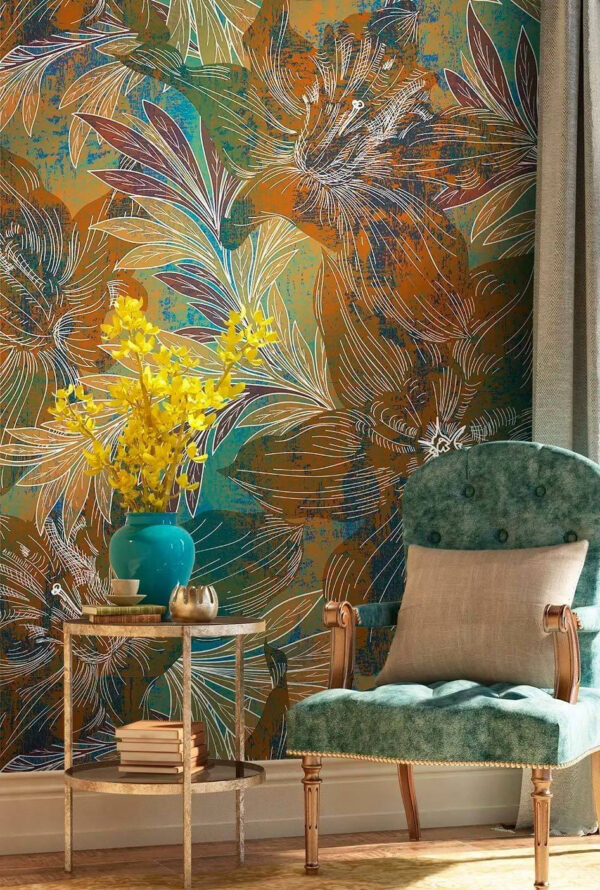 Elegância floral em tons de terra Papel de parede Elegância floral em tons de terra