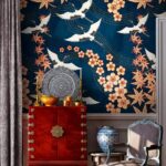 Papel de parede Padrão de flores e pássaros