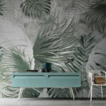 Papel de parede Folhas tropicais com padrões complexos.