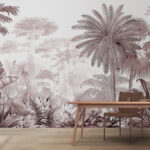 Papel de parede Selva luxuriante com folhagem diversificada.
