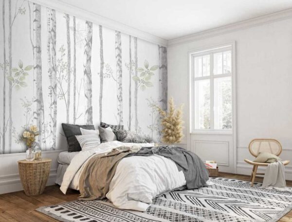 Floresta de bétulas com uma vegetação suave Papel de parede Floresta de bétulas com uma vegetação suave