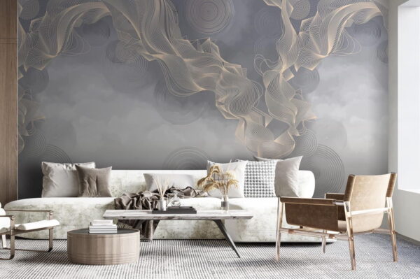 Fundo cinzento e branco com círculos e linhas Papel de parede Fundo cinzento e branco com círculos e linhas