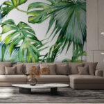 Papel de parede Folhas tropicais num padrão de aguarela