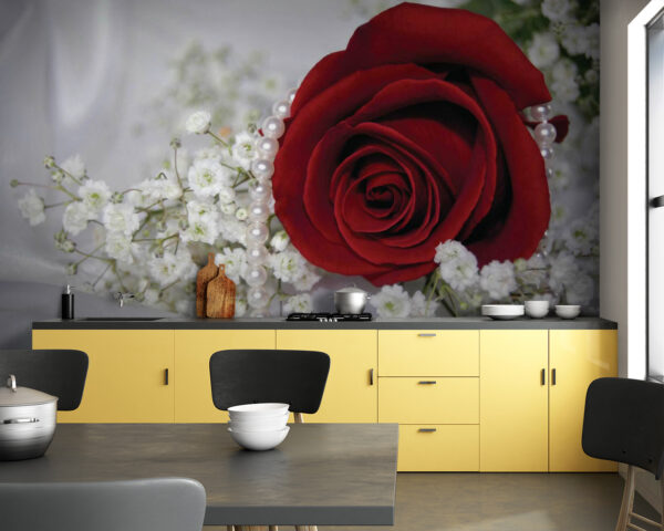 Rosa vermelha e flores brancas Papel de parede Rosa vermelha e flores brancas