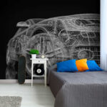 Papel de parede Design digital de wireframe de carro futurista.