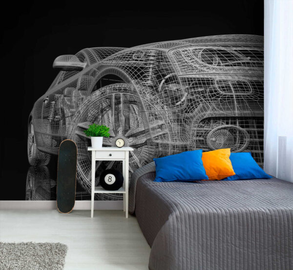 Design digital de wireframe de carro futurista Papel de parede Design digital de wireframe de carro futurista