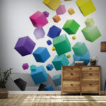 Papel de parede Cubos coloridos a flutuar na caixa.
