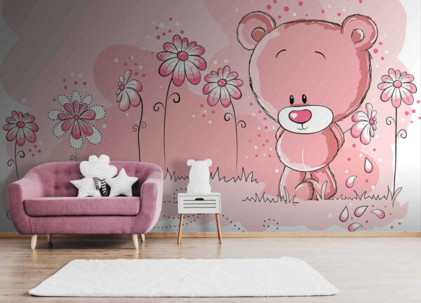 Papel de parede Urso num campo de flores cor-de-rosa (REF: u54869) Papel de parede Papel de parede Urso num campo de flores cor-de-rosa (REF: u54869)