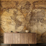 Papel de parede Mapa-mundo antigo com os continentes em destaque.