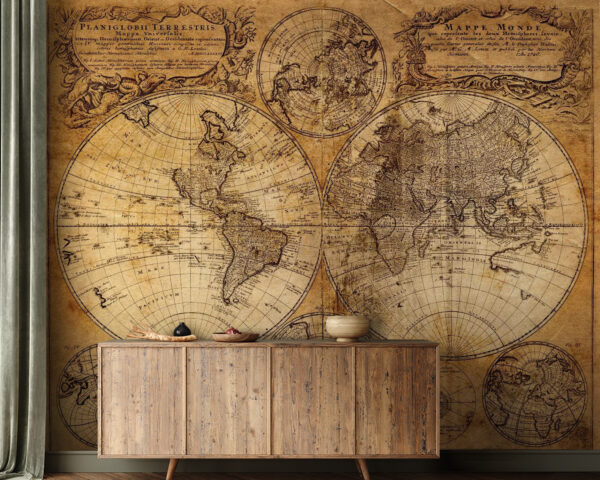 Mapa-mundo antigo com os continentes em destaque Papel de parede Mapa-mundo antigo com os continentes em destaque