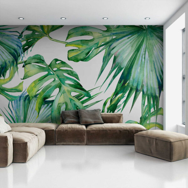 Padrão verde vibrante de folhas tropicais Papel de parede Padrão verde vibrante de folhas tropicais