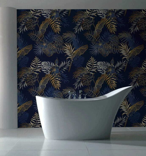 Padrão de folhas sobre um fundo azul Papel de parede Padrão de folhas sobre um fundo azul