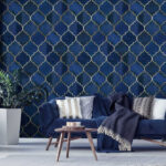 Papel de parede Padrão de treliça azul e branco