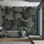 Papel de parede Desenho elegante com padrão de folhas de ginkgo.