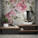 Papel de parede Padrão de flores cor-de-rosa e brancas