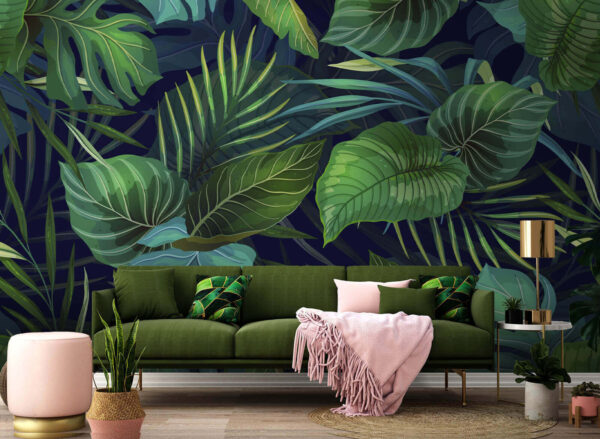 Ilustração vibrante de folhagem da selva Papel de parede Ilustração vibrante de folhagem da selva