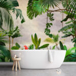 Papel de parede Um paraíso de selva exuberante com folhas verdes.