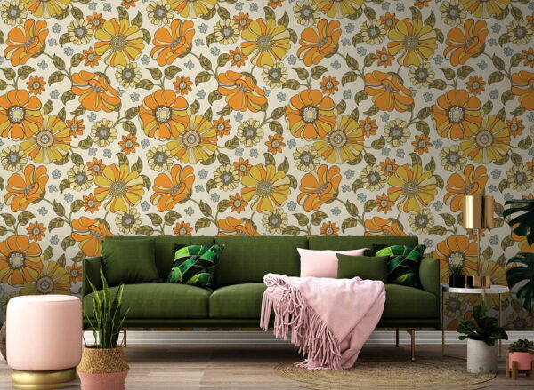 Padrão de flores e folhas Papel de parede Padrão de flores e folhas