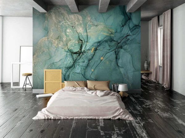 Padrões abstractos em azul-petróleo e bege em espiral Papel de parede Padrões abstractos em azul-petróleo e bege em espiral